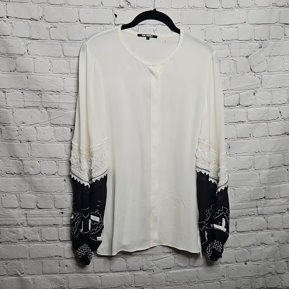 Kobi Halperin Black Off White Balloon Sleeve Blouse Medium